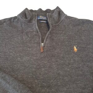 Polo Ralph Lauren Mens Estate Rib Quarter Zip Pullover Charcoal Gray Medium
